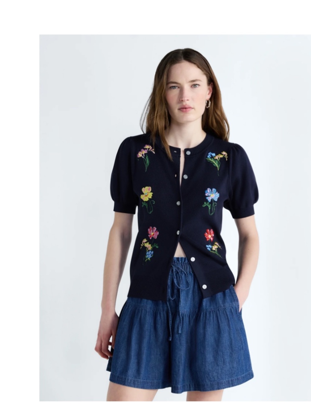 NEW! Free Assembly Embroidered Puff Sleeve Cardigan Sweater NWT! Size XS